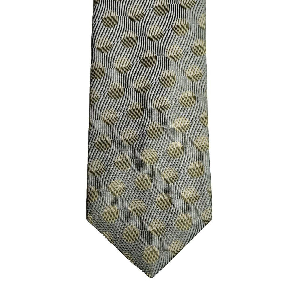 XMI PLATINUM Men's Silk Tie Silver Gold Woven Circle Geometric Waves 58.5"x3.75"